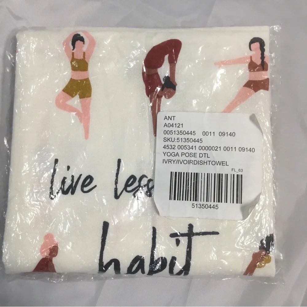 Anthropologie Yoga Pose DISHTOWEL Embroidered Trim Live With Intent Cotton NWT
